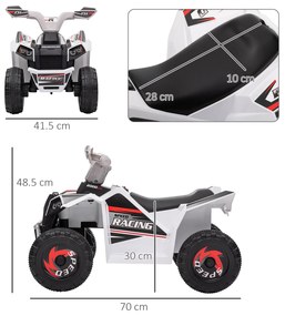 HOMCOM Quad electric pentru copii vehicul cu baterie 6V cu mers înainte și înapoi 70L x 41,5l x 48,5H cm Alb | Aosom Romania