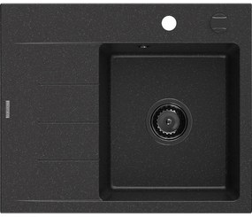 Mexen Ben chiuvetă de granit cu 1 compartiment și picurător, dreapta 600x500 mm, negru/argintiu metalic sifon negru
