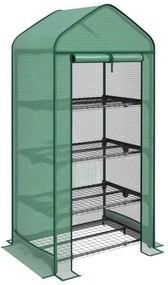 Outsunny Seră de Grădină în 4 Niveluri cu Ușă Rulantă, Seră Mica din Metal & PE, 69x49x158 cm, Verde Închis | Aosom Romania