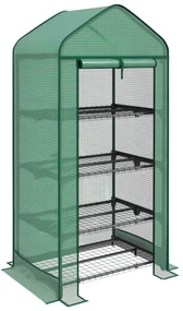 Outsunny Seră de Grădină în 4 Niveluri cu Ușă Rulantă, Seră Mica din Metal & PE, 69x49x158 cm, Verde Închis | Aosom Romania