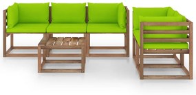 Set mobilier de gradina cu perne verde aprins, 6 piese