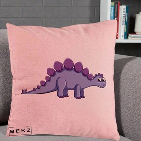Perna Personalizata Stegozaur Mov, 40x40 cm, Roz, Husa Detasabila, Perna Inclusa, BEKZ®