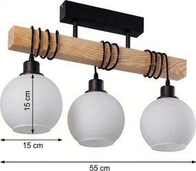 Brilagi - Candelabru montat pe tavan WOOD GLASS 3xE27/60W/230V pin/negru/alb