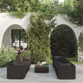 3101512 vidaXL Set mobilier de grădină cu perne, 9 piese, negru, poliratan