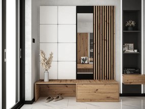 Mobilier hol Anrolat I (Stejar artisan + Negru + Alb) (cu oglindă). 1104702