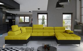 Canapea modulara, extensibila, cu spatiu pentru depozitare, 345x202x90 cm, Eduardo L02, Eltap (Culoare: Galben auriu / Gri inchis piele)