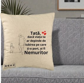 Cadou pentru Tata - Perna Personalizata Tata Nemuritor Joaca cu Mingea, 40x40 cm, Bej, Husa Detasabila, Perna Inclusa, BEKZ®