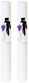 Set 2 Lumanari Nunta Mire si Mireasa cu buchet mov 7 cm, 40 cm