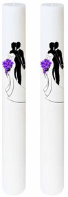 Set 2 Lumanari Nunta Mire si Mireasa cu buchet mov 7 cm, 70 cm