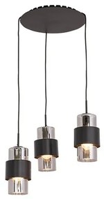 Lustra cu 3 pendule design modern Vaia crom, negru