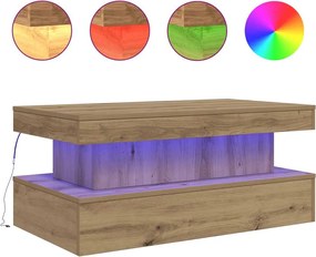 vidaXL Măsuță de cafea cu lumini LED, stejar artizanal, 90x50x40 cm
