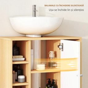 HOMCOM Dulap Sub Chiuvetă cu 2 Uși cu Închidere Lentă și 6 Rafturi Lemn natural | Aosom Romania