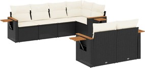 vidaXL Set canapele de grădină cu perne, 7 piese, negru, poliratan
