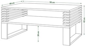 Mazzoni GOKEE S-90 Stejar Craft Auriu/Negru Mat - MĂSUȚĂ DE CAFEA MODERNĂ CU LAMELE