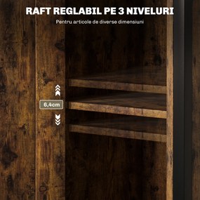 HOMCOM Noptieră în Stil Industrial cu 2 Rafturi Deschise și Raft Interior Reglabil pe 3 Nivele, 34x30x80 cm, Maro Rustic | Aosom Romania