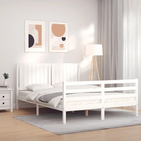 3194777 vidaXL Cadru de pat cu tăblie, alb, 160x200 cm, lemn masiv
