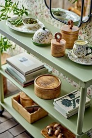 Set 4 căni din ceramică artizanală natur si motive florale botanice, 9×9 cm, "Bloomie"