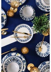 Set veselă 24 piese, alb/albastru, din ceramică stoneware