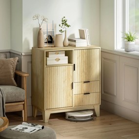 HOMCOM Bufet living, mobilier de depozitare, 2 uși, 2 sertare, raft reglabil, compartiment deschis, 80x40x90cm, lemn natural | Aosom Romania