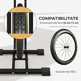 HOMCOM Suport bicicletă cu cârlige reglabile, compatibil cu biciclete 24"-29" și 700C, pentru garaj, interior și exterior, negru | Aosom Romania