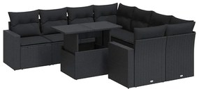 3326286 vidaXL Set mobilier de grădină cu perne, 9 piese, negru, poliratan