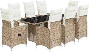 vidaXL Set bistro de grădină cu perne, 9 piese, maro, poliratan