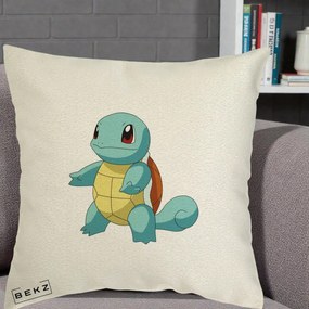 Perna Personalizata Squirtle Pokemon, 40x40 cm, Ecru, Husa Detasabila, Perna Inclusa, BEKZ®