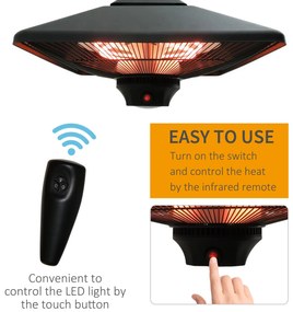 Lampa pentru Incalzire la Exterior cu Lumini LED, lampa pentru balcon, terasa Putere 1000/2000W si Telecomanda, 43x43x25cm Outsunny | Aosom RO