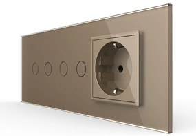 Intrerupator Dublu + Dublu + Priza LIVOLO cu Rama Din Sticla, Standard Italian, 6M