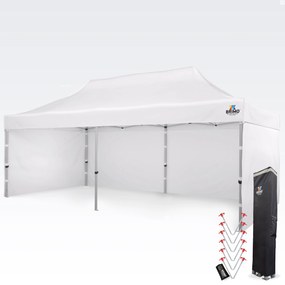 Cort tip foarfecă din aluminiu 4x8 m pentru motosport și depozit - cu 3 pereți - Alb