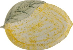 Platou de servire din ceramică în formă de lămâie, galben cu nuanțe reactive, 32×22,5×3 cm, "Hadden"