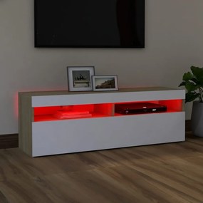 Comoda TV cu lumini LED, alb si stejar Sonoma, 120x35x40 cm 1, alb si stejar sonoma, 120 x 35 x 40 cm