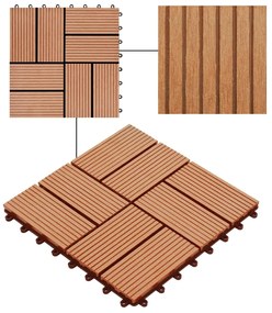 Placi de pardoseala 11 buc, culoare tec, 30 x 30 cm, WPC, 1 mp Culoarea lemnului de tec, 11, Model 3