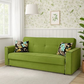 Canapea VERA extensibila, 3 locuri, lada de depozitare, stofa verde masliniu, 225x90x90 Verde masliniu, Stofa
