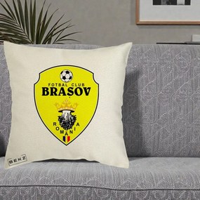 Perna Personalizata FC Brasov Fotbal Romania, 40x40 cm, Ecru, Husa Detasabila, Perna Inclusa, BEKZ®