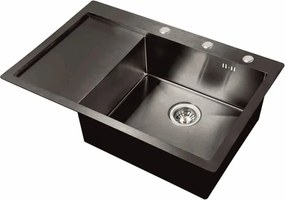 Chiuveta inox Inter Ceramic cu o cuva cu picurator stanga finisaj negru satinat 78x51 cm