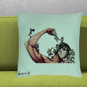 Perna Personalizata Attack on Titan Eren Titan Grup, 40x40 cm, Verde Menta, Husa Detasabila, Perna Inclusa, BEKZ®