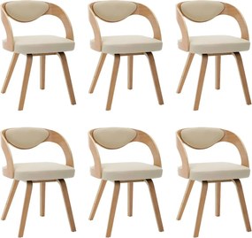 vidaXL Scaune sufragerie 6 buc. lemn curbat crem și piele artificială