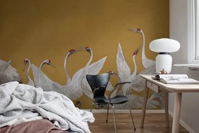 Fototapet, Soaring Cranes, Yellow, Rebel Walls