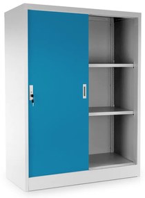 Dulap metalic universal mediu cu uși glisante 90 x 40 x 120 cm, încuietoare cilindrică, albastru - ral 5012