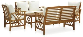 Set mobilier gradina cu perne, 5 piese, lemn masiv de acacia Alb, 2x banca + 2x fotoliu + masa, 1