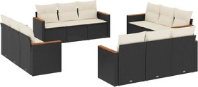 vidaXL Set canapele de grădină, 12 piese, cu perne, negru, poliratan