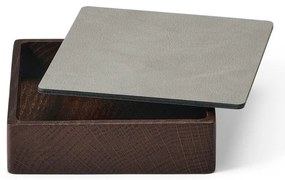 Cutie de depozitare gri deschis-maro din lemn și din piele ecologică cu capac, decorativă 11x11x3,5 cm Square Nupo – LIND DNA