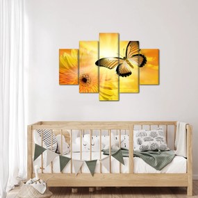 Tablou - Fluture galben cu flori (150x105 cm)