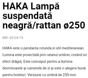 Lustra / Pendul suspendat design natural din ratan HAKA 25cm