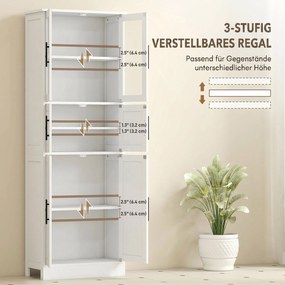 HOMCOM Dulap înalt de baie slim, 170 cm, cu 6 rafturi, uși din sticlă și rafturi reglabile, pentru living sau bucătărie, stil modern, 60x30x170 cm, alb | Aosom Romania