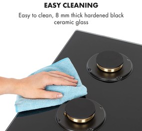 Goldflame 4, plită pe gaz, 4 arzătoare din aramă, ceramică din sticlă, negru