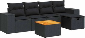 vidaXL Set mobilier de grădină cu perne, 6 piese, negru, poliratan