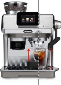 Mașină de espresso DeLonghi EC9455.M La Specialista Touch, 1450 W, 19 bari, 1,7 l, 4 viteze, 5 niveluri de spumare, 15 setări de măcinare, preparare la rece, adaptor pentru boabe, ecran tactil, oțel inoxidabil