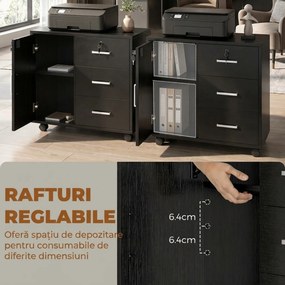 HOMCOM Dulap cu 3 Sertare, Poliță Reglabilă, Suport pentru Imprimantă și Lacăt, Negru | Aosom Romania